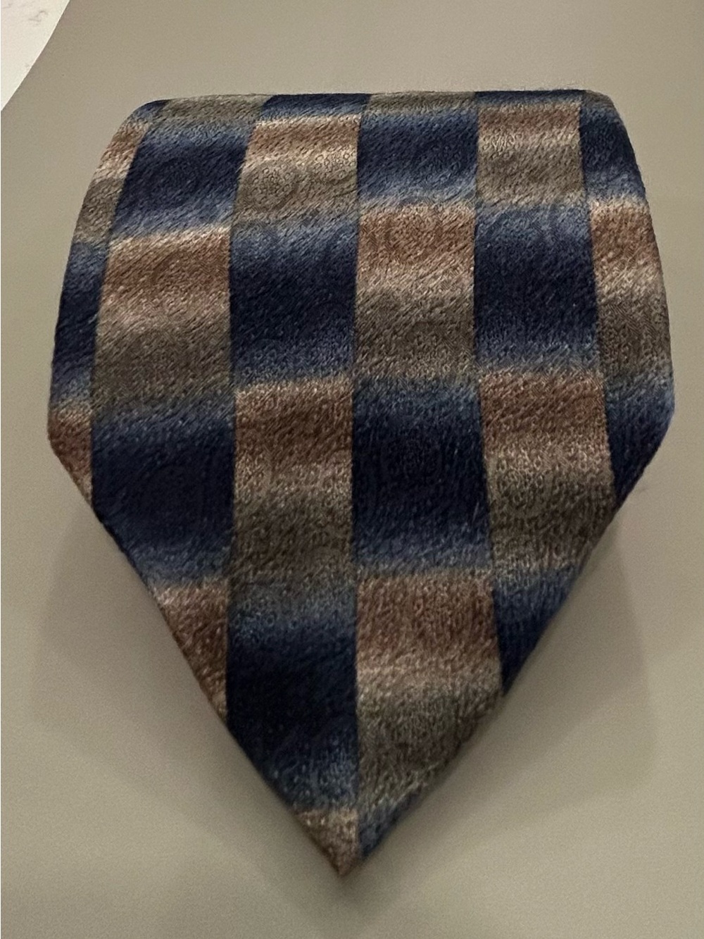 Vintage 90’s Pierre Cardin 100% Silk X Long USA Made Blue and Brown Checked Tie